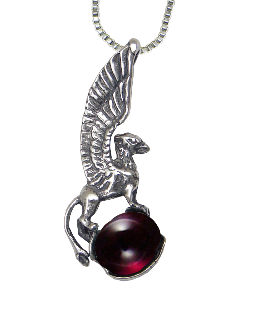 Sterling Silver Regal Griffin Pendant With Garnet
